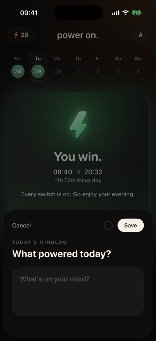 Today's mind log: What powered today?